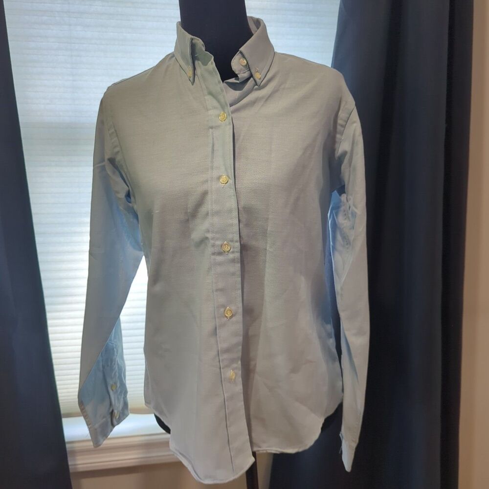 Vintage Windsor Company Shirt Womens 10 Blue Button Loop Collar 70s Long Sleeve